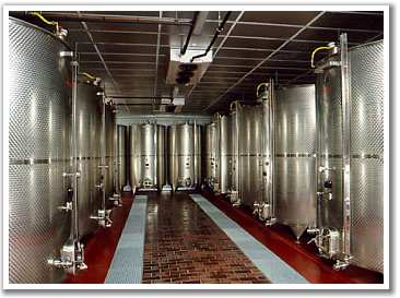 Cuves inox modernes des caves de vinification Morand Frères
